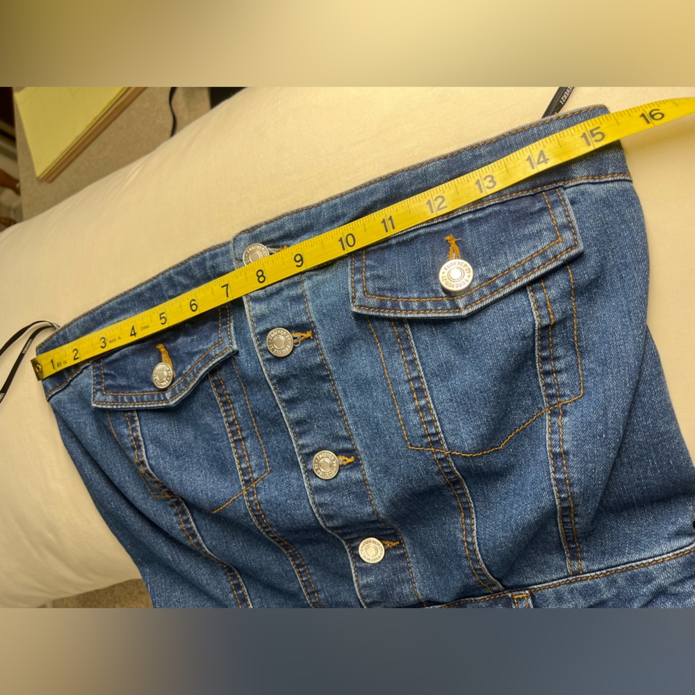 Stretchy Blue Denim Jumpsuit With Silver Buttons And Pockets - Picture 5 of 7